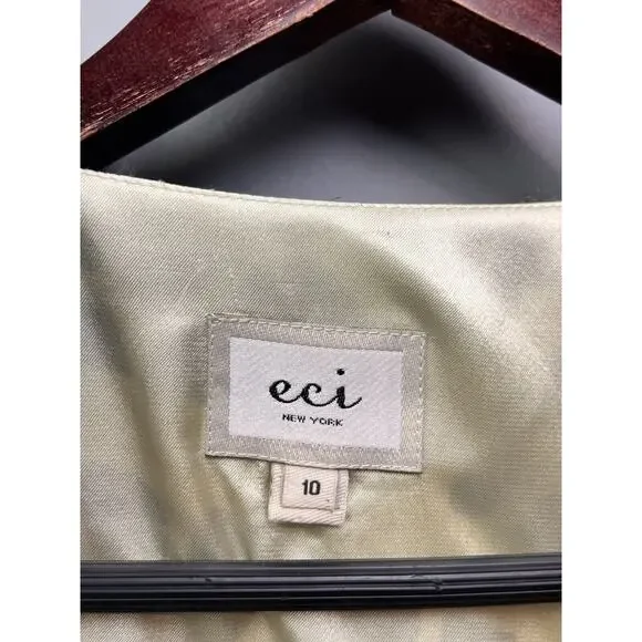 eci New York Dress Womens 10 Blue Silk Sleeveless Navy Ruffle Sheath‎ Floral - Picture 4 of 6